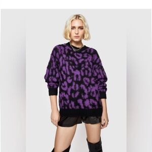 Rebecca Minkoff purple black wool blend sweater artsy fun bold statement bright